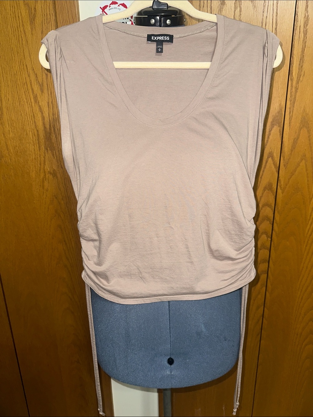 Express Sleeveless Ruched Side Tank Top in Taupe